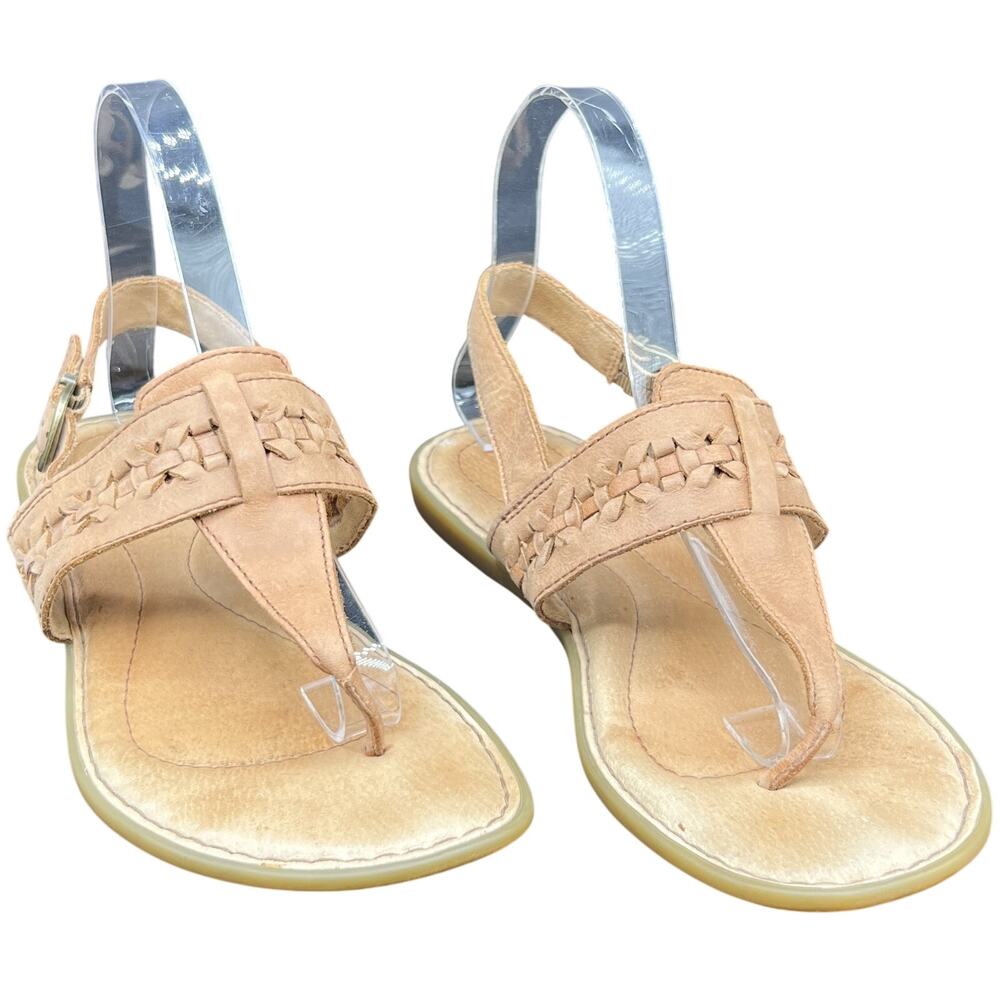 🌾Born 8M Tan Leather Woven Sandals Thong Slingback Boho Country-Coded Summer